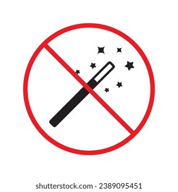 No magic wand icon. Forbidden magic wand icon. No magic vector symbol. Prohibited vector icon. Warning, caution, attention, restriction flat sign design. Do not pictogram UX UI