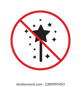 No magic wand icon. Forbidden magic wand icon. No magic vector symbol. Prohibited vector icon. Warning, caution, attention, restriction flat sign design. Do not pictogram UX UI