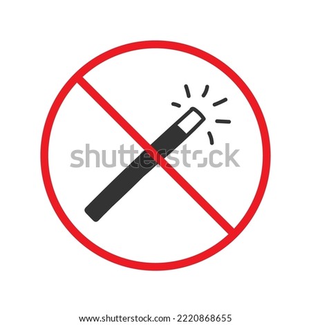 No magic wand icon. Forbidden magic wand icon. No magic vector symbol. Prohibited vector icon. Warning, caution, attention, restriction flat sign design. Do not pictogram
