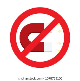 no magnet. sign of caution dont attract use magnet, red sign warning on white background vector illustration