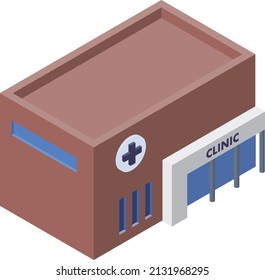 No main lines, three-dimensional, isometric, right-facing exterior illustration of a clinic. Medical concept for use in infographics.