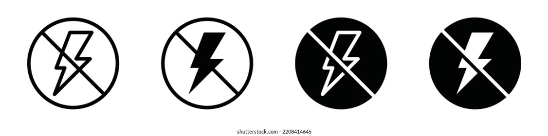 No mains voltage, lightning, power or energy icon vector set. 