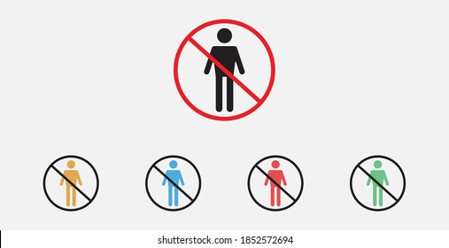 No man entry sign. No access, no entry, prohibition sign with man silhouette. Filled vector icon. Set of colorful flat design icons