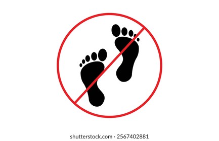 No Man Footstep Sign. Foot Print Bare Step Red Stop Symbol. isolated on transparent background