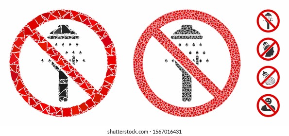 No man shower composition of rough elements in variable sizes and color tinges, based on no man shower icon. Vector rough items are organized into composition.