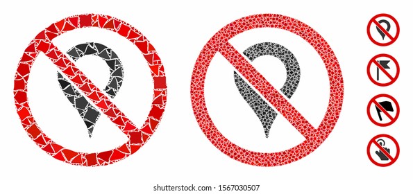 No map marker composition of uneven elements in variable sizes and color tones, based on no map marker icon. Vector tuberous elements are combined into collage.