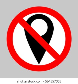 No Map pointer sign. Forbidden sign isolated on gray background.