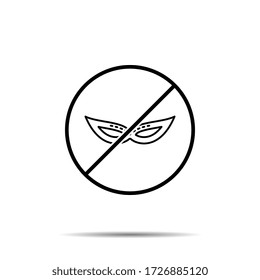 No mardi gras, mask icon. Simple thin line, outline vector of mardi gras ban, prohibition, embargo, interdict, forbiddance icons for ui and ux, website or mobile application