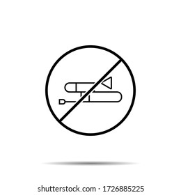 No mardi gras, trombone icon. Simple thin line, outline vector of mardi gras ban, prohibition, embargo, interdict, forbiddance icons for ui and ux, website or mobile application