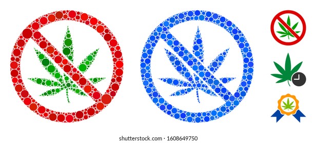 No marijuana composition of small circles in different sizes and color tinges, based on no marijuana icon. Vector small circles are united into blue composition.