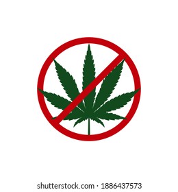 Kein Marihuana-Zeichen, flaches Design einzeln auf weißem Hintergrund. Vektorgrafik