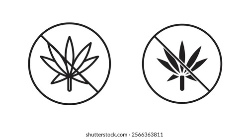 No Marijuana sign vector in line stroke and flat versions