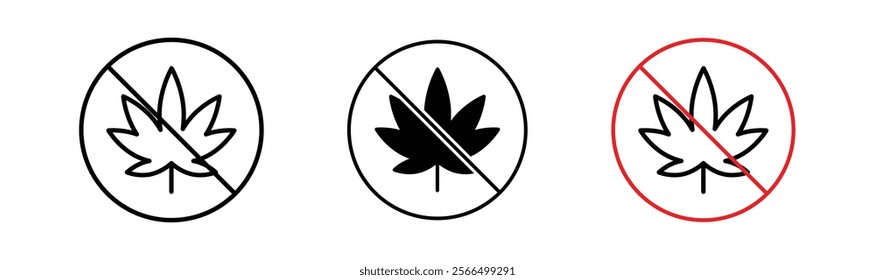 No Marijuana signs flat and linear vector illustration on white background.