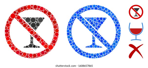 No martini glass composition of round dots in various sizes and color hues, based on no martini glass icon. Vector dots are composed into blue composition.