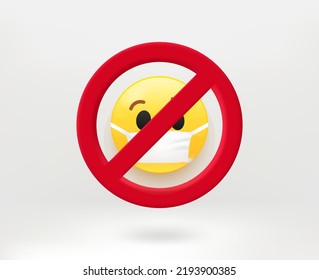 No mask concept with emoji. 3d vector illustration
