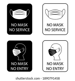 No mask no entry. Facemask required while on the premises. The covering must be worn. Stop, no mask, no entry. Vertical Rectangular Warning Sign. Only in mask enter. Vector illustration