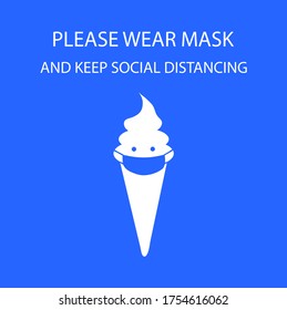 No Mask No Entry Policy Sign. Masked Ice cream Shop Entrance Illustration. Safety measures. (Covid-19 or Coronavirus)