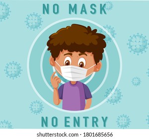 No mask no entry sign with boy cartoon character illustration