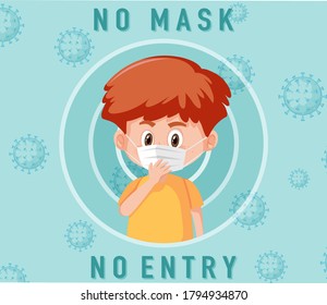 No mask no entry sign with cute boy cartoon character illustration