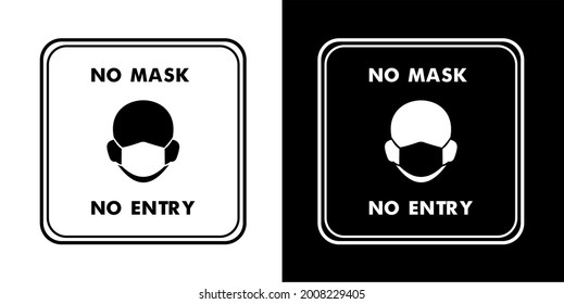 No Mask, No Entry warning logo vector in black and white