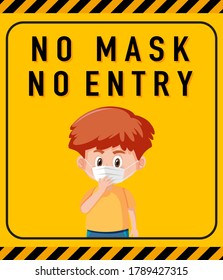 No mask no entry warning sign with cartoon character illustration