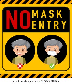 No mask no entry warning sign with cartoon character illustration