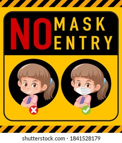 Sin máscara sin signo de advertencia de entrada con ilustración de caricatura