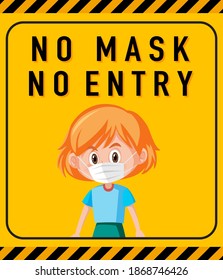 Sin máscara sin signo de advertencia de entrada con ilustración de caricatura
