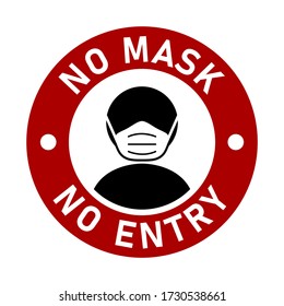 No Mask No Entry or Wear a Face Mask Round Badge Sticker Icon with Text. Vector Image.