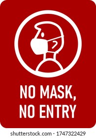 No Mask No Entry or Wear a Face Mask Vertical Instruction Icon with an Aspect Ratio of 3:4 and Rounded Corners. Vector Image.