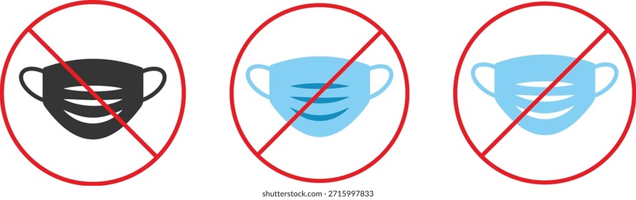 Kein Maskensymbol. Entfernen Sie die Symbole für die Gesichtsabdeckung. Maskenverbot Grafikdesign. Kein Symbol für die Gesichtsabdeckung. Identitätsüberprüfungszeichen
