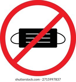 No hay icono de máscara. Quite los símbolos que cubren la cara. Diseño gráfico de prohibición de máscaras. No hay símbolo de la cubierta de la cara. Signo de verificación de identidad
