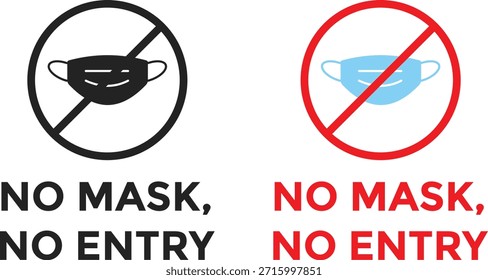 Kein Maskensymbol. Entfernen Sie die Symbole für die Gesichtsabdeckung. Maskenverbot Grafikdesign. Kein Symbol für die Gesichtsabdeckung. Identitätsüberprüfungszeichen
