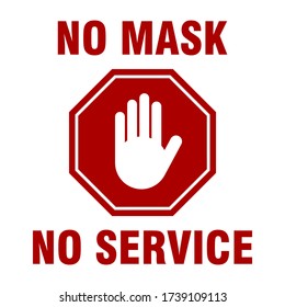 No Mask No Service Stop Hand Sign. Vector Image.