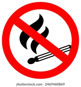 No match fire vector sign isolated on white background. Open fire not permitted circle security symbol.