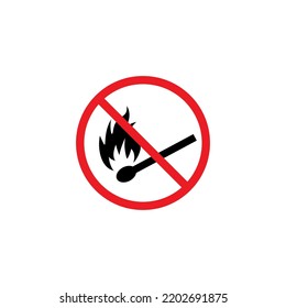 No Matchstick Fire Sign, No Fire Prohibition Symbol Template Vector