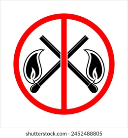 No Matchstick Icon, Prohibited Sign, No Fire, Do Not Lit Matchstick, Matchstick Not Allowed Forbidden, Warning Sign, Wooden Matchstick Icon Vector Art Illustration