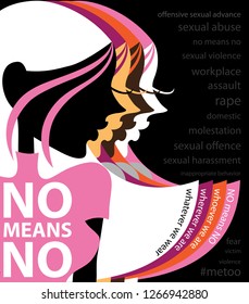 No means no, sexual harassment prevention, whoever we are whoever we are wherever we are whatever we wear no means no, social issue poster 