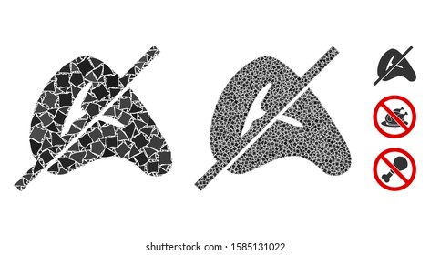 No meat icon mosaic of joggly pieces in different sizes and color tinges, based on no meat icon. Vector joggly pieces are composed into collage. No meat icons collage with dotted pattern.
