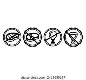 no meat icons symbol vector design simple black white illustration collections templates sets 