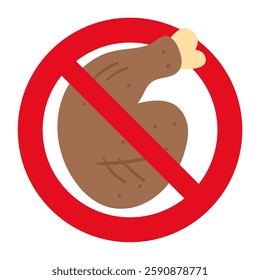 No meat sign. Chicken leg. Prohibition sign icon. Vector illustration.