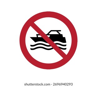 Nenhuma embarcação mecânica. ISO 7010 P056 Nenhum desenho e ilustração vetorial de veículo aquático com alimentação mecânica.

