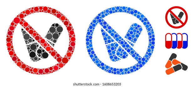 No Medical Pills Composition Of Round Dots In Different Sizes And Shades, Based On No Medical Pills Icon. Vector Round Dots Are Combined Into Blue Mosaic.