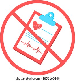 No Medical Report Sign Or No Clinical Prescription Record Flat Vector Icon Isolated In White Background For Apps Mobile, Print And Websites. Warning Label.