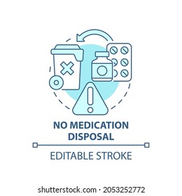 No medication disposal blue concept icon. Waste management abstract idea thin line illustration. Pharmaceutica garbage disposal. Hazardous trash. Vector isolated outline color drawing. Editable stroke