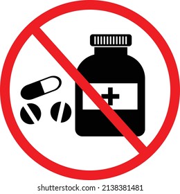 No Medicine Or Drugs Icon On White Background. No Pills Sign. Flat Style.