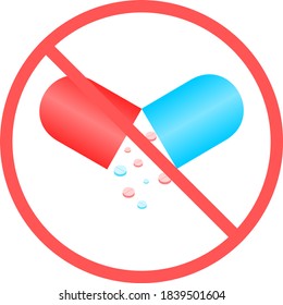 No medicine sign or no drug flat vector icon isolated in white background for apps mobile, print and websites. Warning label.