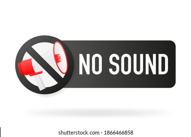 No megaphone black label in 3D style on white background. Vector illustration.