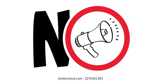 No megaphone or bullhorn prohibition sign. Do not use megaphone, microphone to speak message. loudspeaker, microfoon pictogram. Horn, announcing, stop propaganda, advertising or sale. Do not speak.