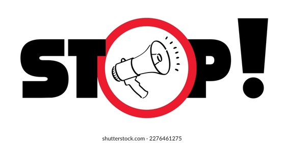 No megaphone or bullhorn prohibition sign. Do not use megaphone, microphone to speak message. loudspeaker, microfoon pictogram. Horn, announcing, stop propaganda, advertising or sale. Do not speak.